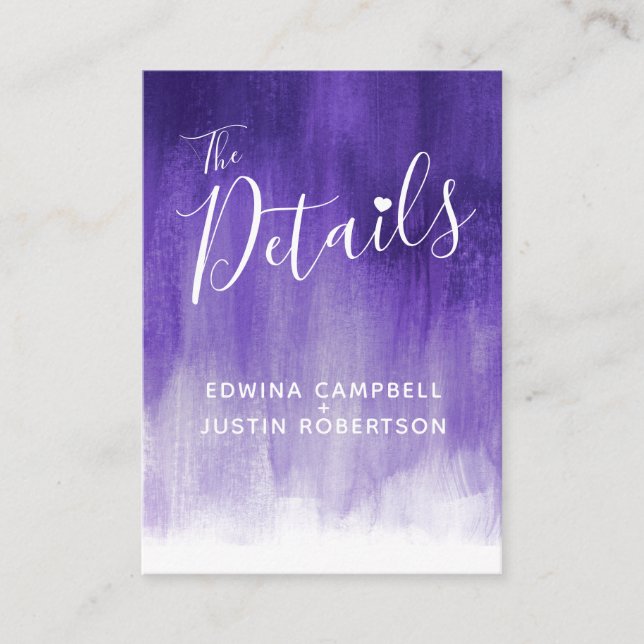 Hochzeitsdetails ultravioletter Kundenkarte Begleitkarte (Vorderseite)