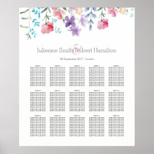Hochzeitsdiagramm 15 Tische mit Blumenwasser Poster