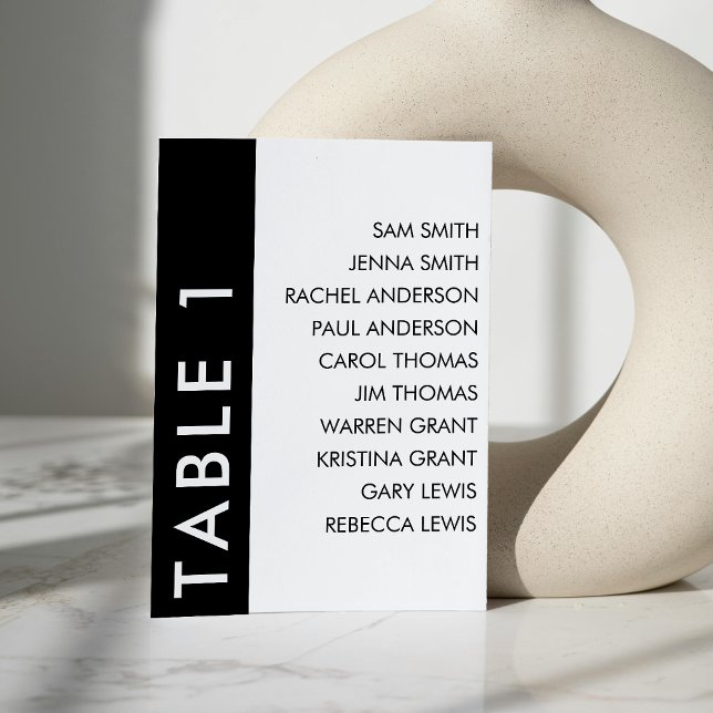 Hochzeitsdiagramm auf schwarz-weißer Seite Tischnummer (Black & White Side Stripe Wedding Seating Chart Table Number)