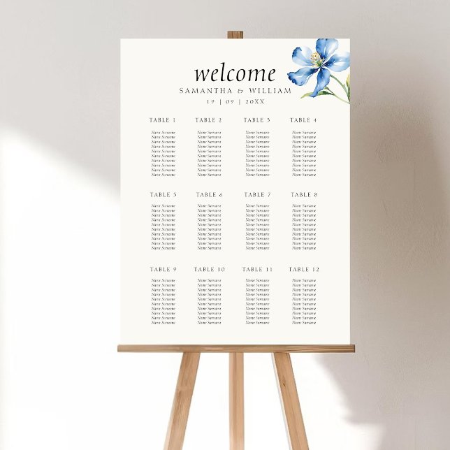 Hochzeitsdiagramm der Blue Blume Watercolor Poster (Von Creator hochgeladen)