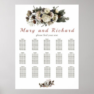 Hochzeitsdiagramm für den Winter Conifer Floral Pe Poster
