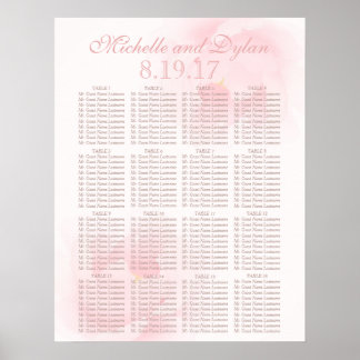 Hochzeitsdiagramm für Hochzeitssitze mit hellrosa  Poster