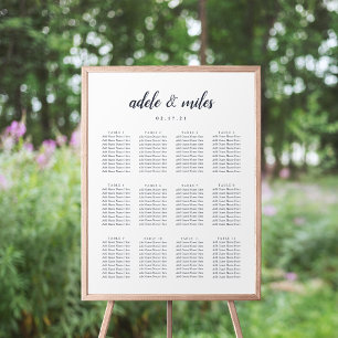 Hochzeitsdiagramm für Navy & White Calligraphy Poster