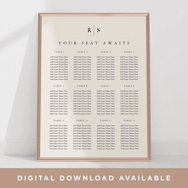 Hochzeitsdiagramm für Schwarz & Ecru Monogram Poster (Von Creator hochgeladen)