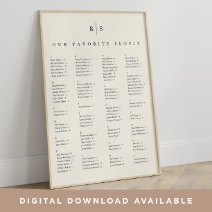 Hochzeitsdiagramm für Schwarz & Ecru Monogram Poster