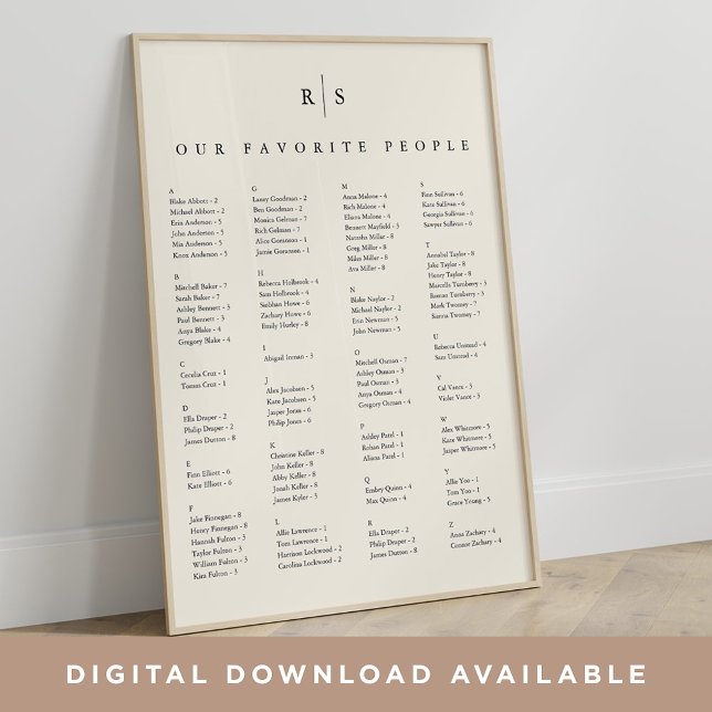 Hochzeitsdiagramm für Schwarz & Ecru Monogram Poster (Von Creator hochgeladen)