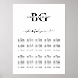 Hochzeitsdiagramm für Schwarz und Weiß Poster