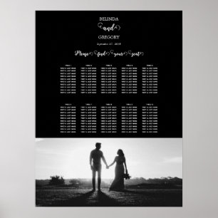 Hochzeitsdiagramm für Schwarz-Weiß-Script-Fotos Poster