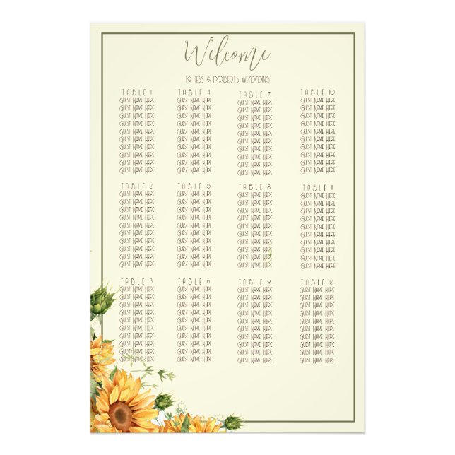 Hochzeitsdiagramm für Sonnenblumen Fotodruck (Vorne)