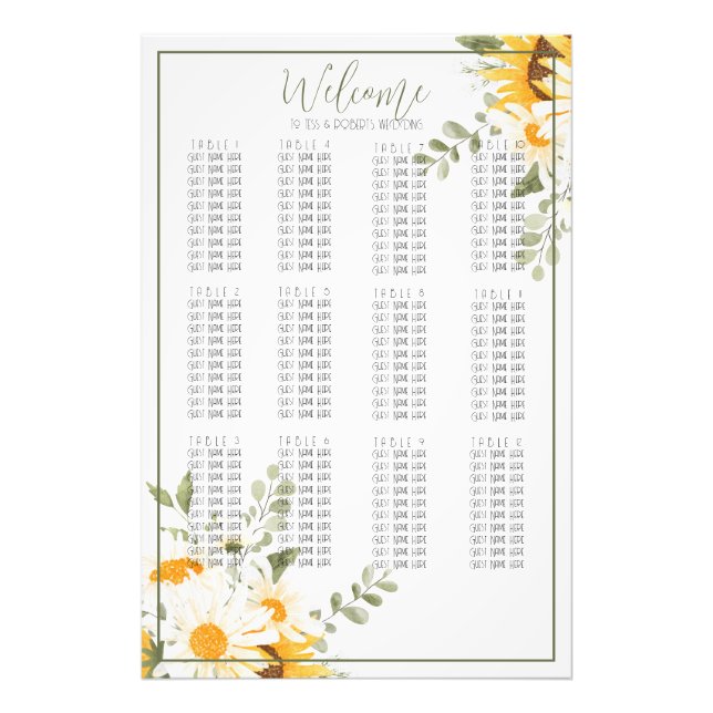 Hochzeitsdiagramm für Sonnenblumen Fotodruck (Vorne)