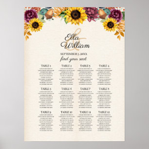 Hochzeitsdiagramm für Sonnenblumen im Herbst Poster