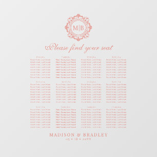 Hochzeitsdiagramm für verzierte florale Monogramme Fensteraufkleber