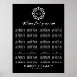 Hochzeitsdiagramm für verzierte florale Monogramme Poster