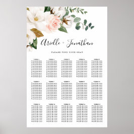 Hochzeitsdiagramm in Rosa und Weiß Poster