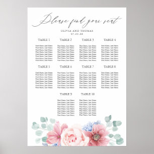 Hochzeitsdiagramm in trostfreiem Blau und Rosa Poster