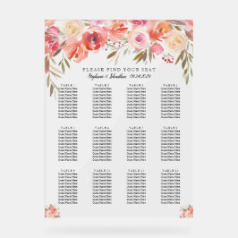 Hochzeitsdiagramm mit rosafarbenem Blumenwasser Acrylschild