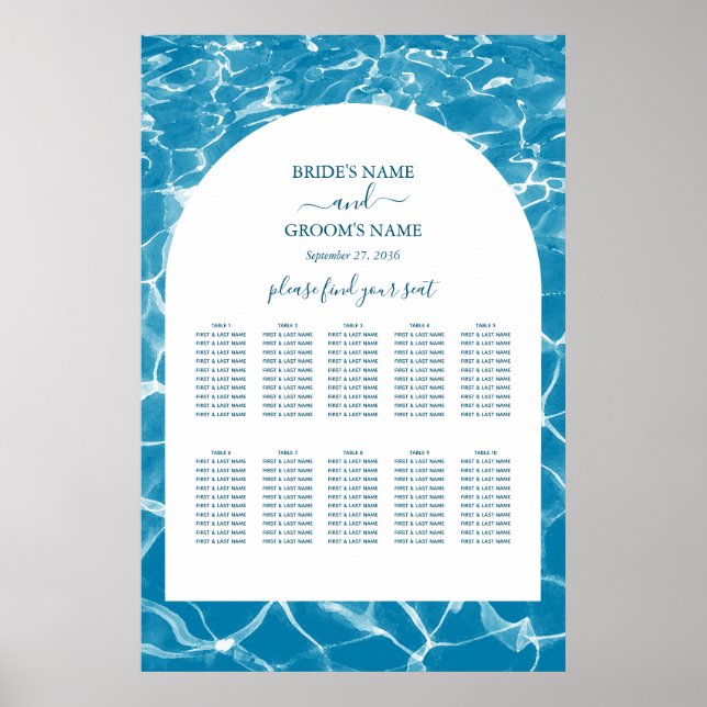 Hochzeitsdiagramm zum Blue Ocean Beach Poster (Vorne)