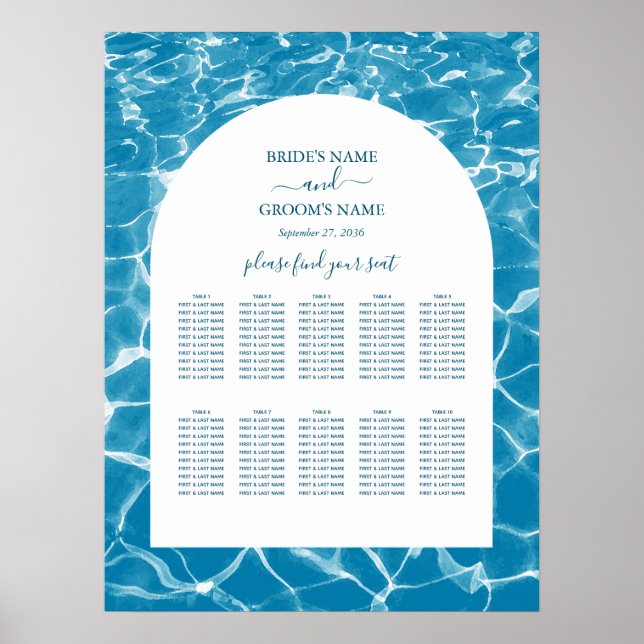 Hochzeitsdiagramm zum Blue Ocean Beach Poster (Vorne)