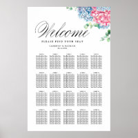 Hochzeitsdiagramm zwischen Rosa und Blau-Hydrangea