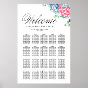 Hochzeitsdiagramm zwischen Rosa und Blau-Hydrangea Poster
