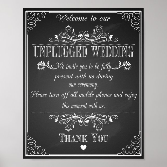 Hochzeitsdruck Unplugged Wedding Vintage Tafel Poster (Vorne)