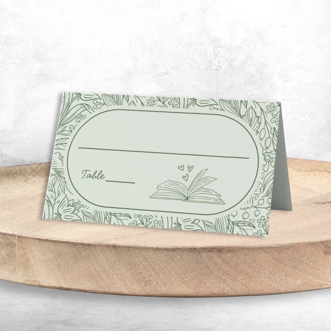 Hochzeitsdusche im Buch-Thema Floral Sage Green Platzkarte (Book Theme Floral Sage Green Bridal Shower Place Card)