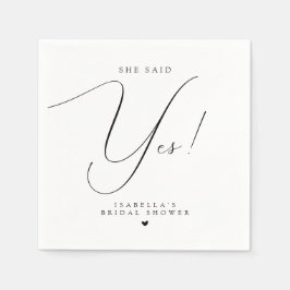 Hochzeitsdusche mit Schrift-Typografie Sie hat Ja Serviette