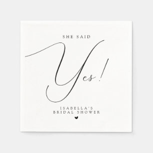Hochzeitsdusche mit Schrift-Typografie Sie hat Ja Serviette
