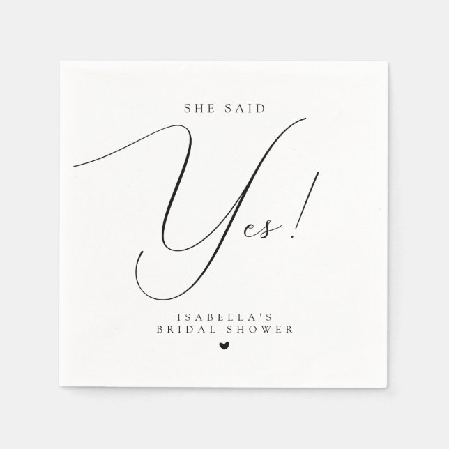 Hochzeitsdusche mit Schrift-Typografie Sie hat Ja  Serviette (Vorderseite)