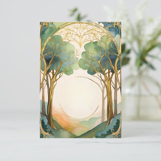 Hochzeitseingang Wald Art Nouveau Einladung (Stehend Vorderseite)
