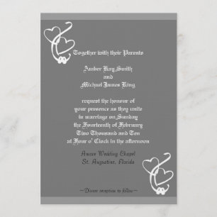 Hochzeitseinladung 2 Herz 2 Ringe Zweiseiten-Druck Einladung