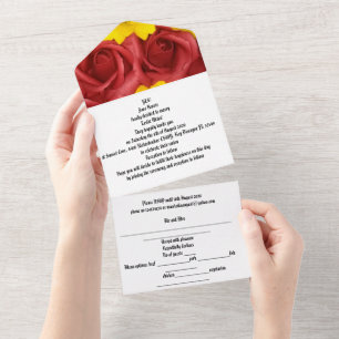 Hochzeitseinladung alle in einem roten Rosen Sonne All In One Einladung