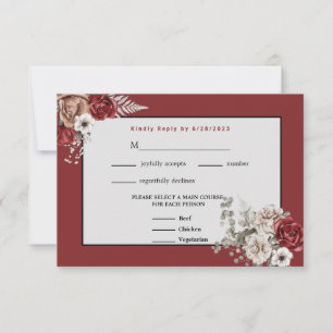Hochzeitseinladung Antwort Burgund, Rosé und Weiße