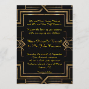 Hochzeitseinladung black&gold, groß-Gatsby, Skript Einladung