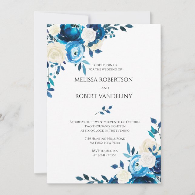 Hochzeitseinladung Blauer Rose Einladung (Vorderseite)