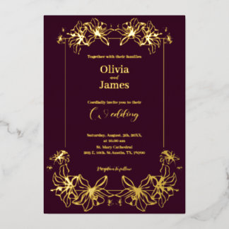 Hochzeitseinladung burguny gold Foil Holiday Card Folien Feiertagskarte