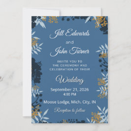 Hochzeitseinladung Elegant Botanisch Blau Einladung