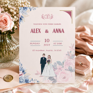 Hochzeitseinladung Elegante Roséfarbene Blumenkart Einladung