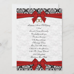 Hochzeitseinladung eleganter Damask mit rotem Bug Einladung