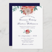 Hochzeitseinladung für Navy-Boho-rote Rosen