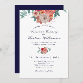 Hochzeitseinladung für Navy-Boho-rote Rosen Einladung
