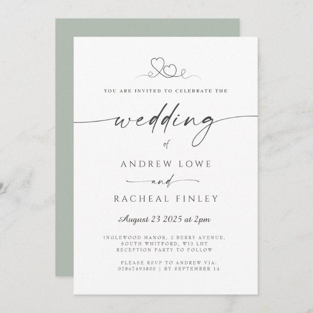 Hochzeitseinladung für Schriftart mit elegantem Dr Einladung (Vorne/Hinten)