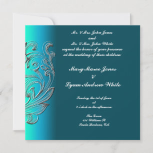 Hochzeitseinladung geprägtes Aussehen  Aqua Classi Einladung