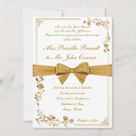 Hochzeitseinladung, goldenes Band Einladung