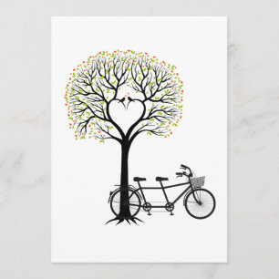 Hochzeitseinladung Herzbaum mit Tandem-Fahrrad Einladung