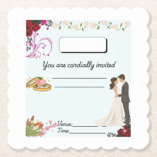 Hochzeitseinladung im Vintage-Blumenstil mit gesäu Untersetzer