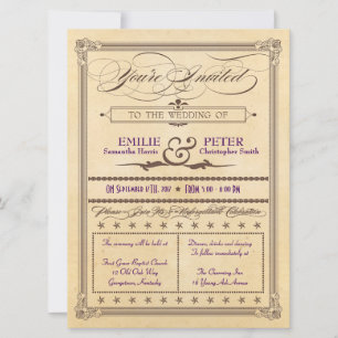 Hochzeitseinladung im Vintage-Poster-Stil in Creme Einladung