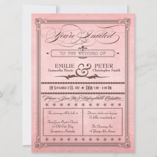 Hochzeitseinladung im Vintage-Poster-Stil in Rosa Einladung