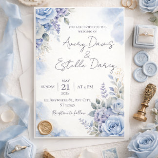Hochzeitseinladung in Staubblau | Elegante Wasserf Einladung