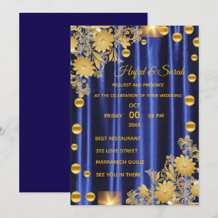 Hochzeitseinladung Königlich Blau und Gold, Hochze Einladung